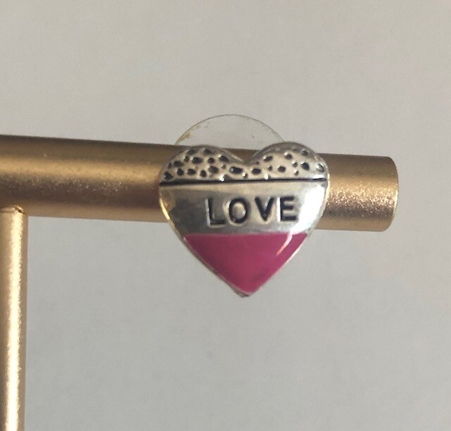 Love Heart Earrings for Pierced Ears Silver & Pink Push Secure Back .5 inch