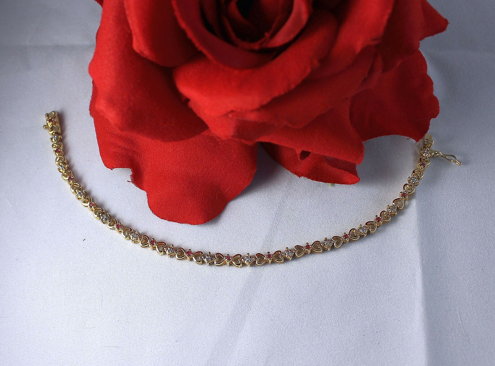 Sterling Silver Vermeil Ornate Pink White Tennis Bracelet 7.83g CAT RESCUE