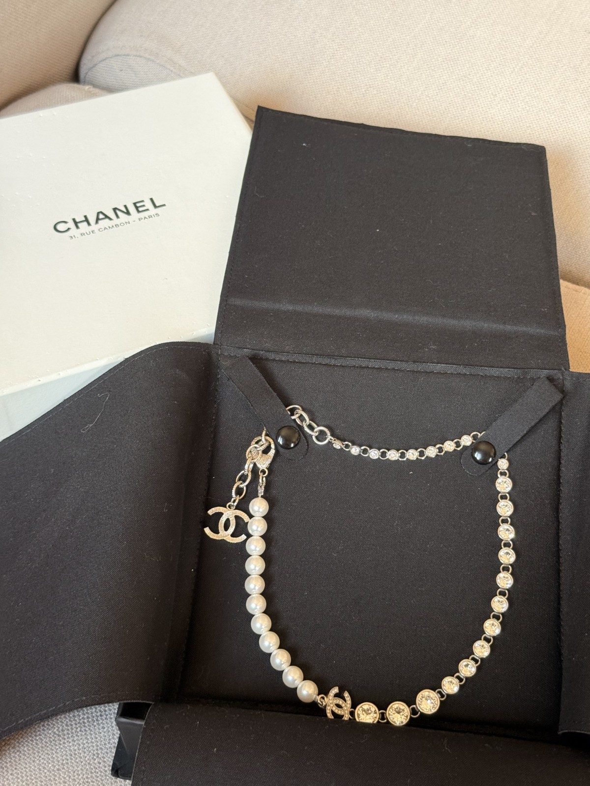 Chanel Choker Necklace With Crystal And Freshwater Pearls
