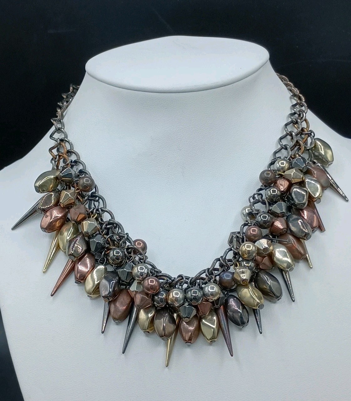 Mod Goth Rocker Punk Style Bib Necklace Arrow Mixed Metal Tone Geometric Beaded