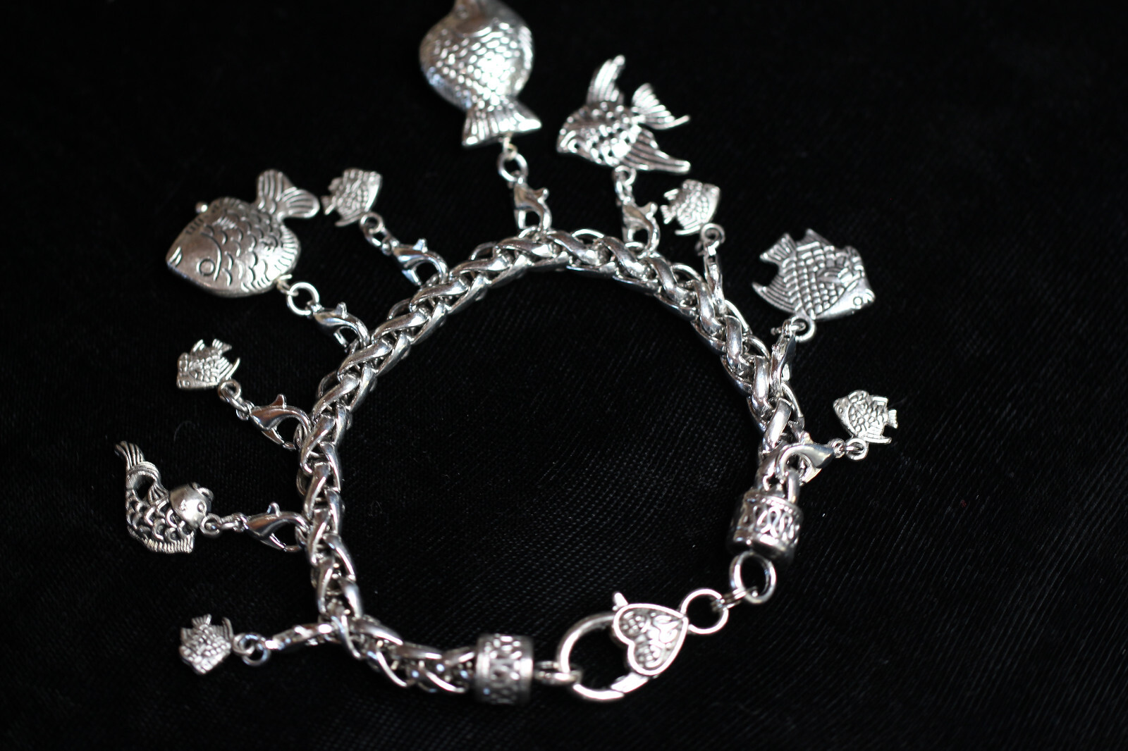 Fish Theme Charm Bracelet Silver Pewter Charms 8″ Interchangeable Fishing Gift
