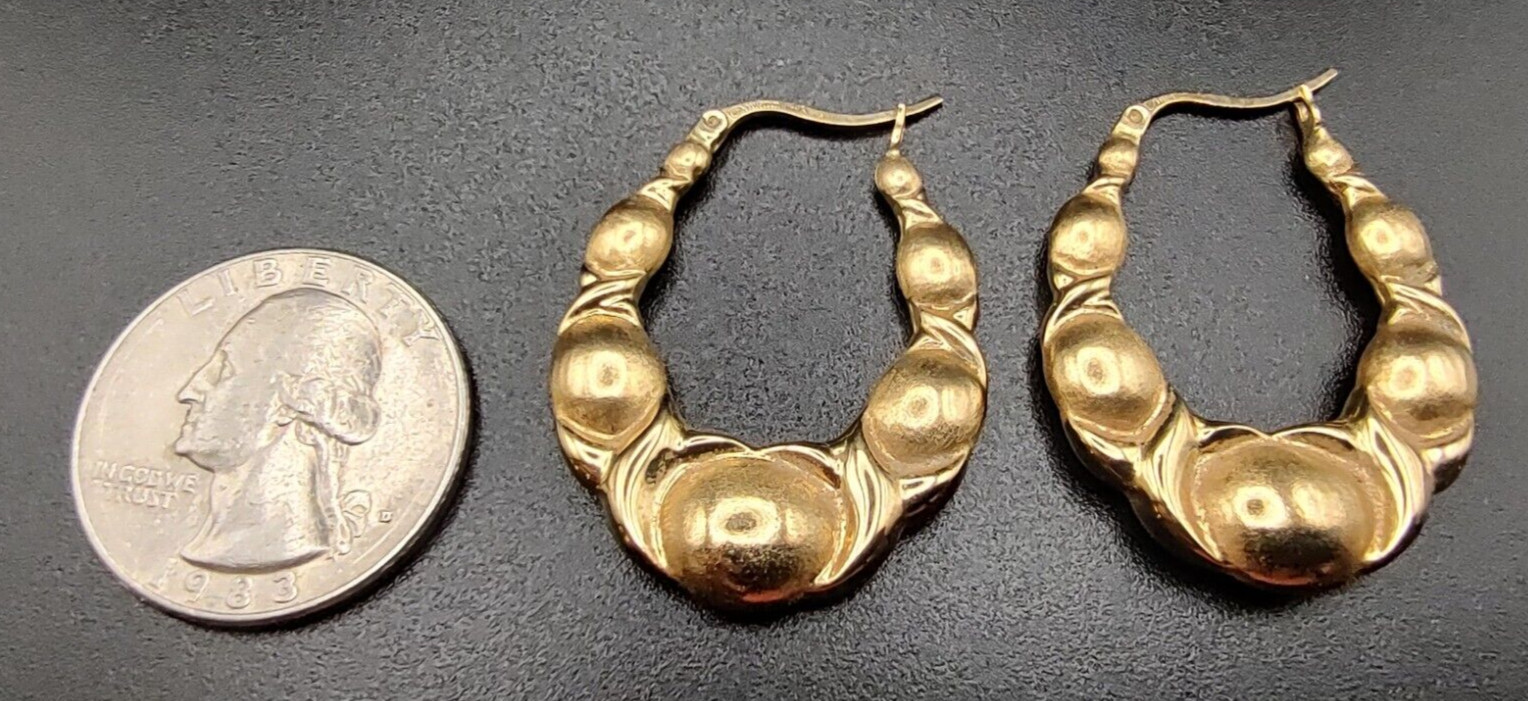 Estate Aurafin QVC 14K Yellow Gold XO Elongated Puffy Hoop Earrings 3.29g