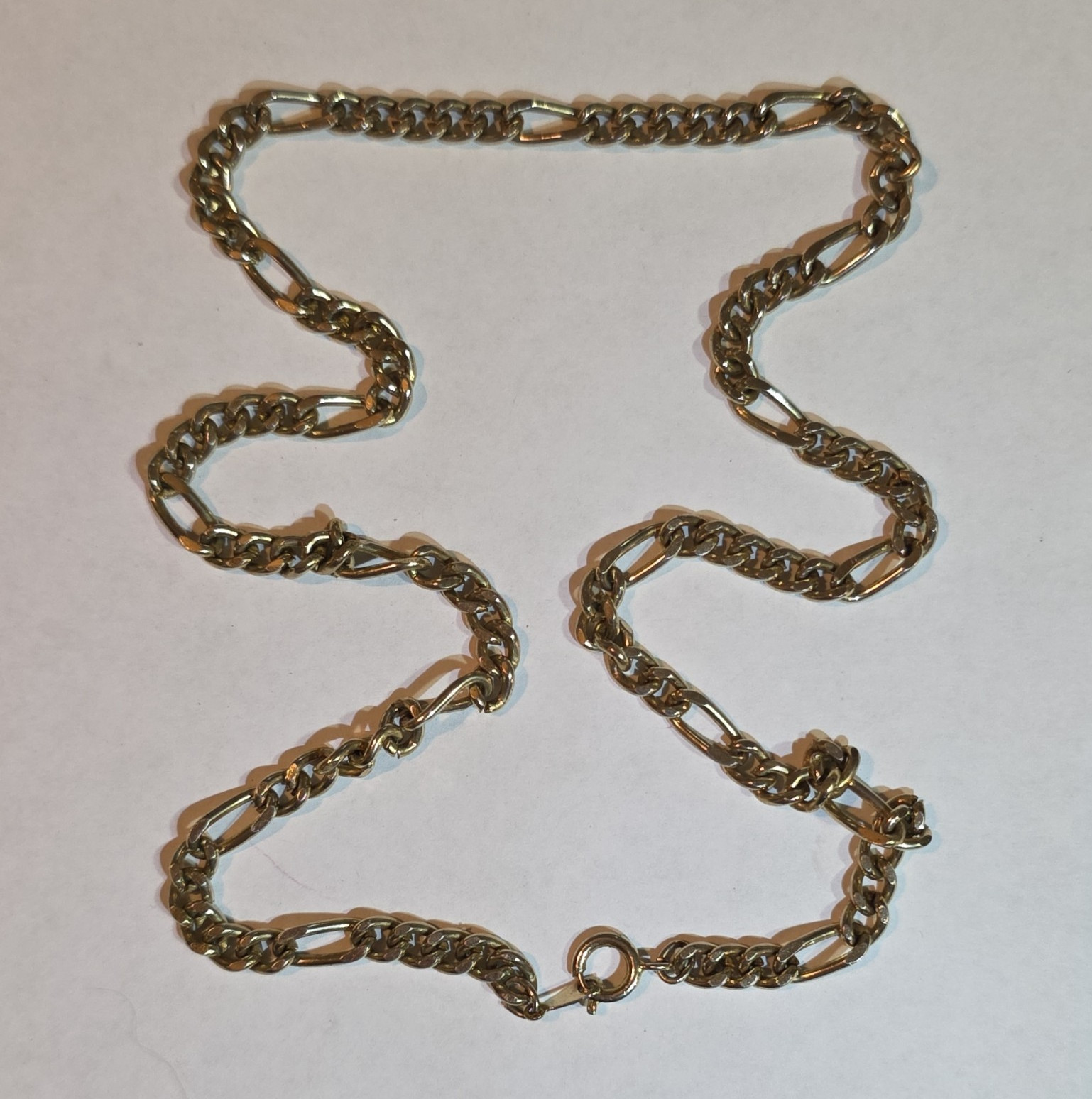 Silver Figaro Chain Necklace Spring Ring Closure No Stone Metal