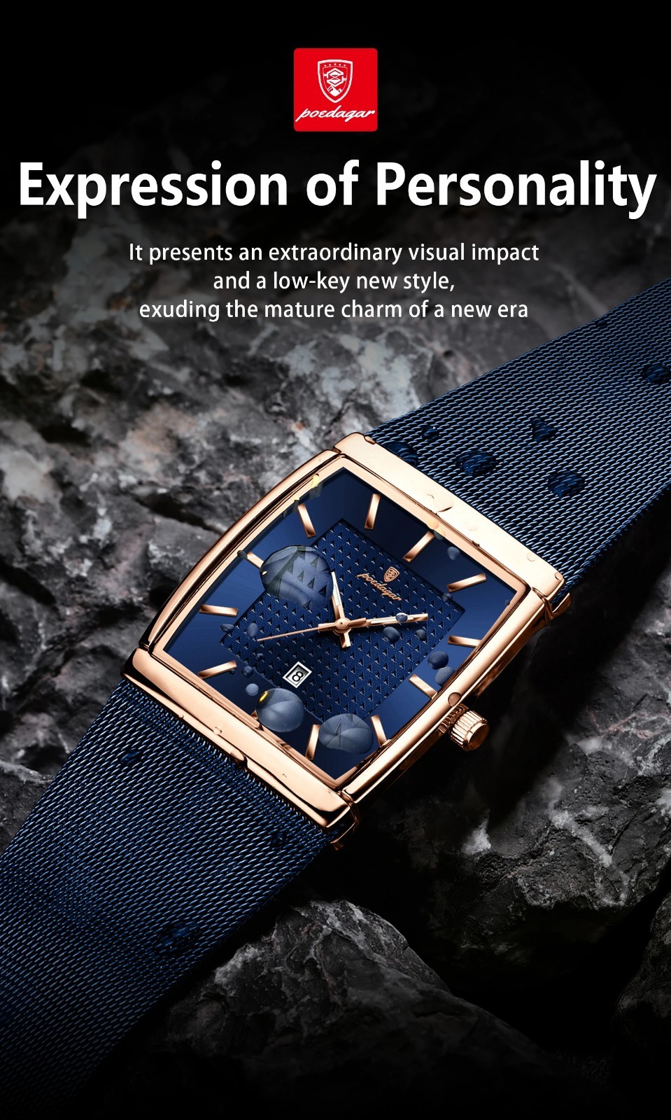 Luxury Men’s Watch Rectangle Steel Mesh Waterproof Luminous Date Quartz