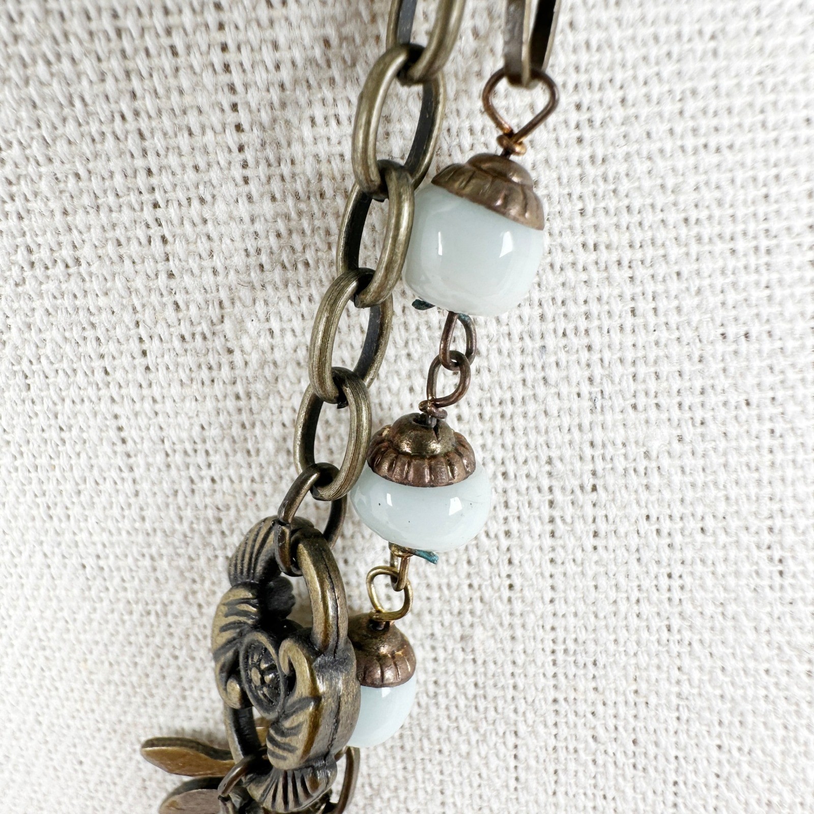 Army Major Field Grade Patch Necklace Handmade Assemblage Vintage Beads 18″