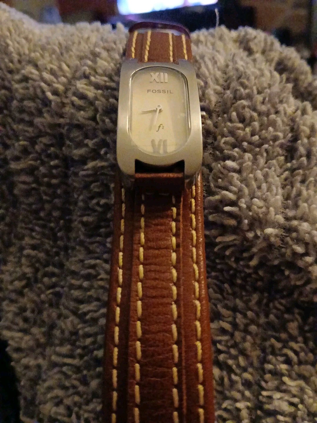 Fossil F2 ES9533 Quartz Watch Silver Case Brown Leather Band !!!New