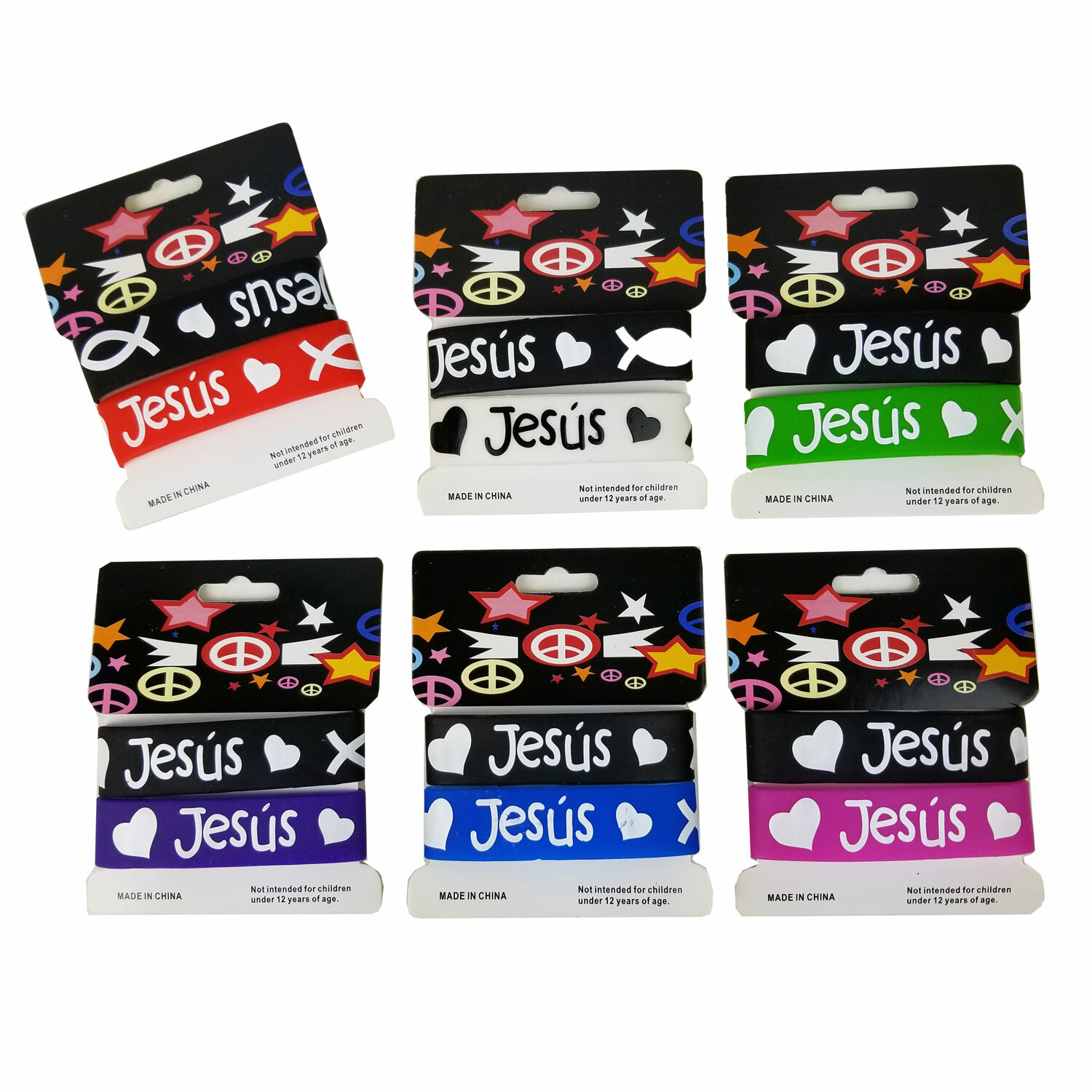 12 Pieces Love JESUS Rubber Bangle Bracelet Love Heart Color Assorted