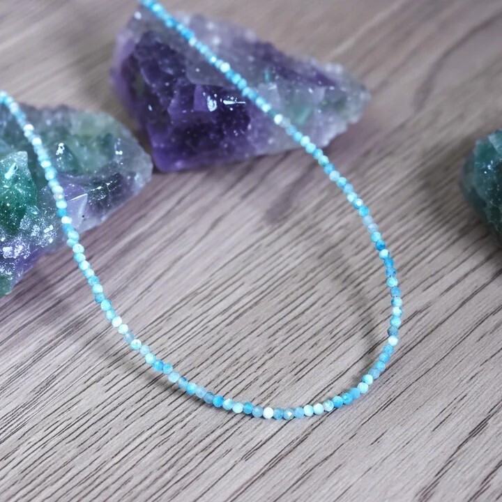 Minimalist Larimar 2mm Faceted Bead Blue Crystal Healing Boho Choker Necklace