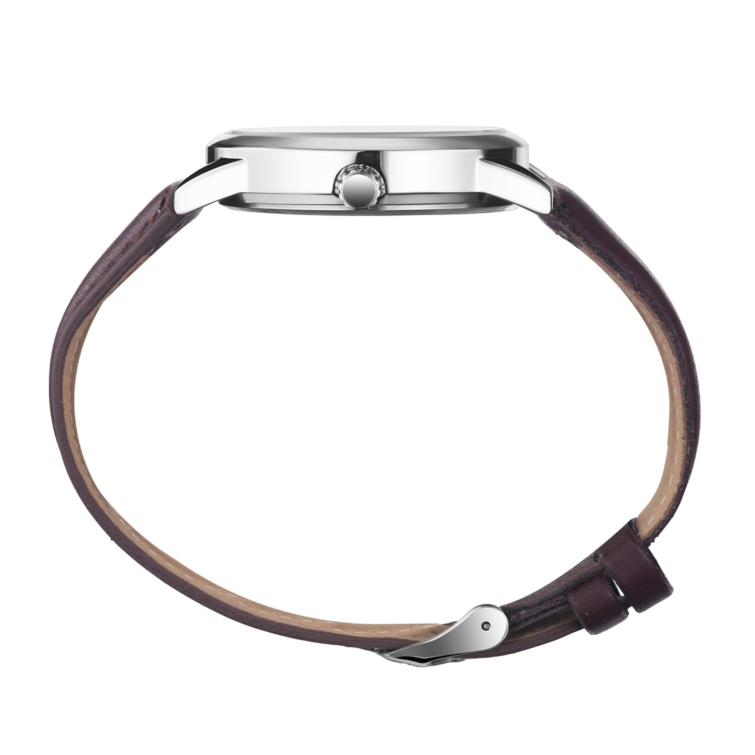 Kakabi Watch for Men, Easy Reader Unisex 03-Reddish-brown/Silver-Tone/White