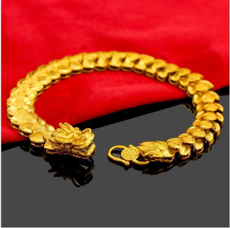 Men’s Dragon 22k 23k 24k Thai Baht Yellow Gold Gp Bracelet 8.2inch30g