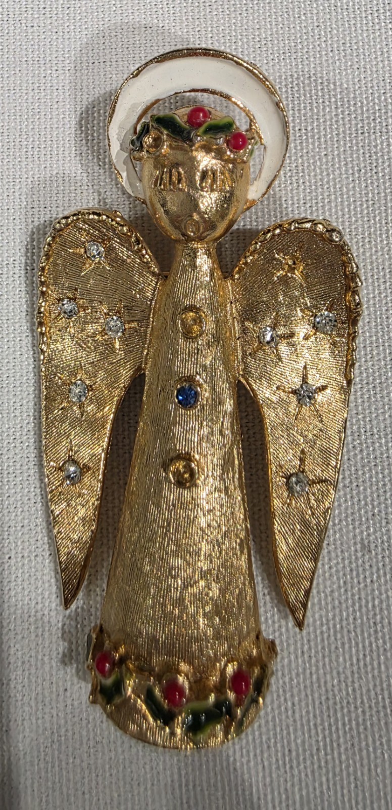 Vintage Angel Rhinestone signed ART Brooch Pin Gold Tone Stunning