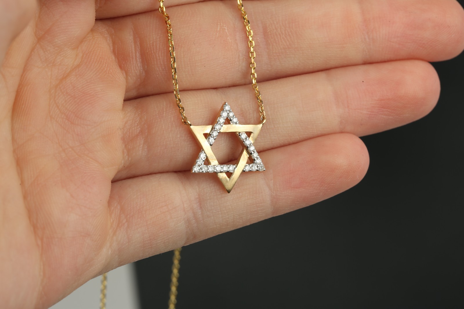 14K Yellow Gold Natural Diamond Star of David Pendant Necklace 18″
