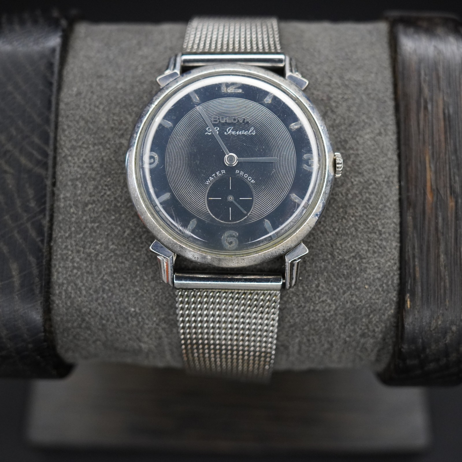 Vintage 1959 Bulova 23 Jewels Manual Wind Black Dial 10KT RGP Waterproof Watch