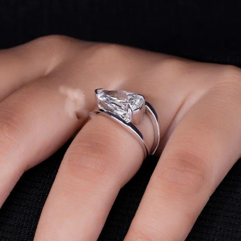 2.06 TCW Pear Moissanite bypass Solitaire Engagement Ring 14K White Gold Plated