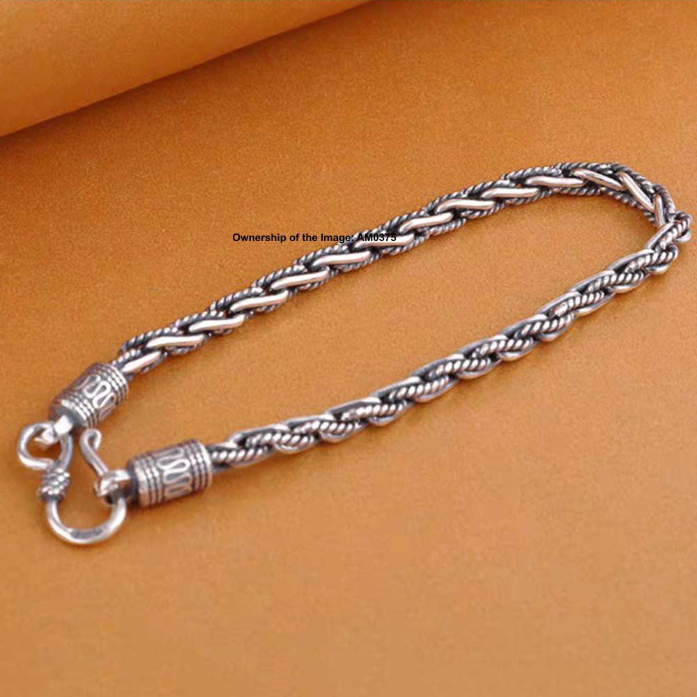 Pure 925 Sterling Silver 4mm Rope Link Chain Women Men’s Bracelet 7.5-8.26inch
