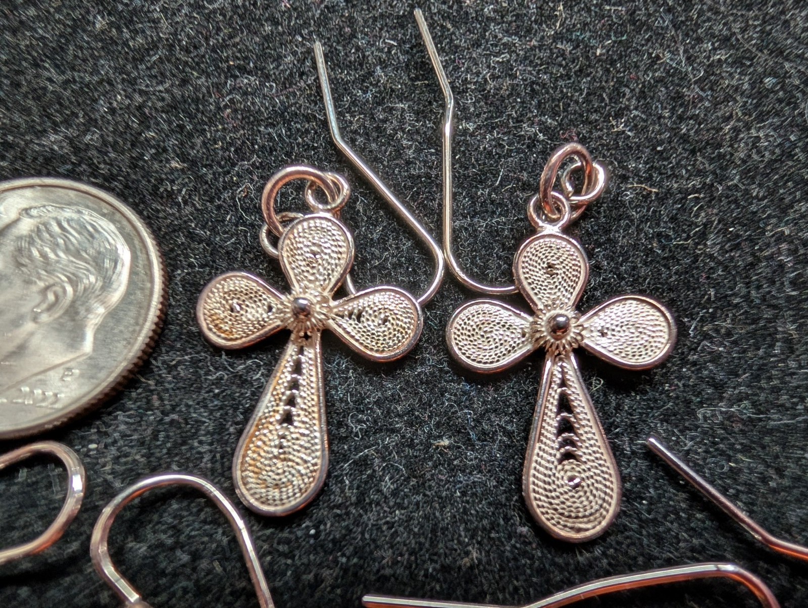 3 Pair NOS Sterling Silver Filagree Cross Earrings 5.7gr 260150