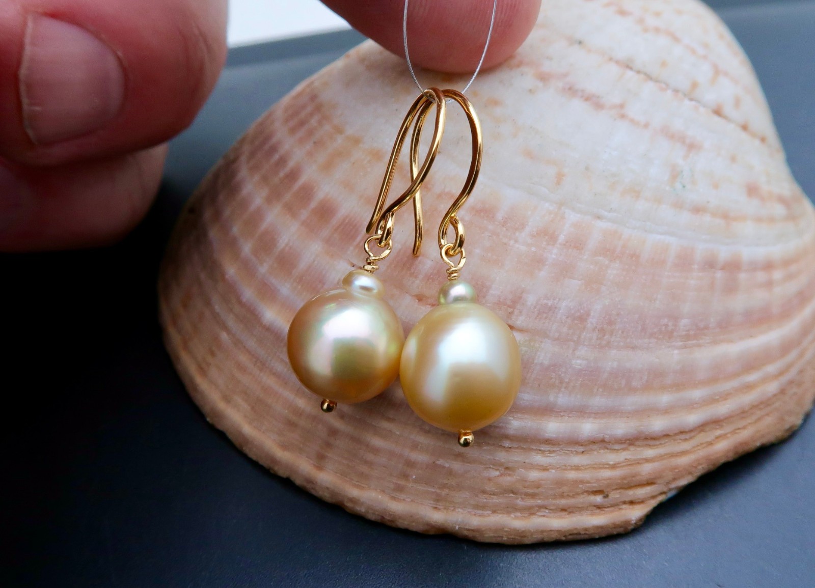 AA+ PHILIPPINES ISLANDS CULTURED GOLD PEACOCK PEARL EARRINGS *24K GOLD VERMEIL