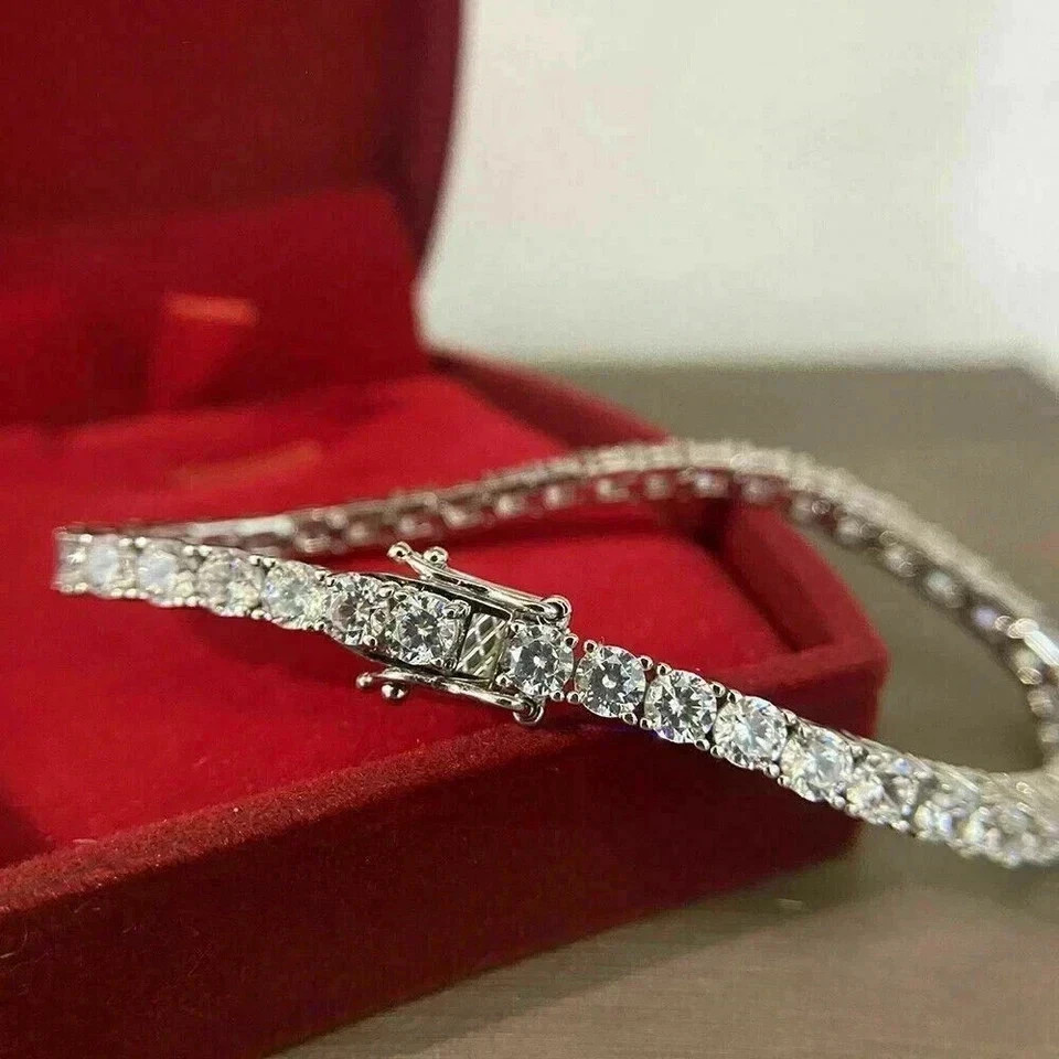6.50 Ct Round Cut Natural Diamond Tennis Bracelet 14K Solid White Gold 7 Inch