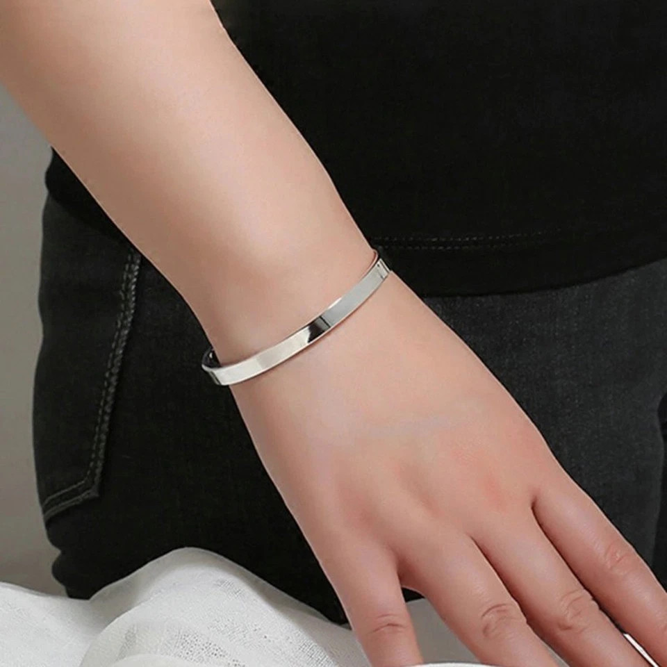 Stainless Steel Mens Cuff Bracelet 6mm Cool Open Metal Cuff Bangle Men Women USA