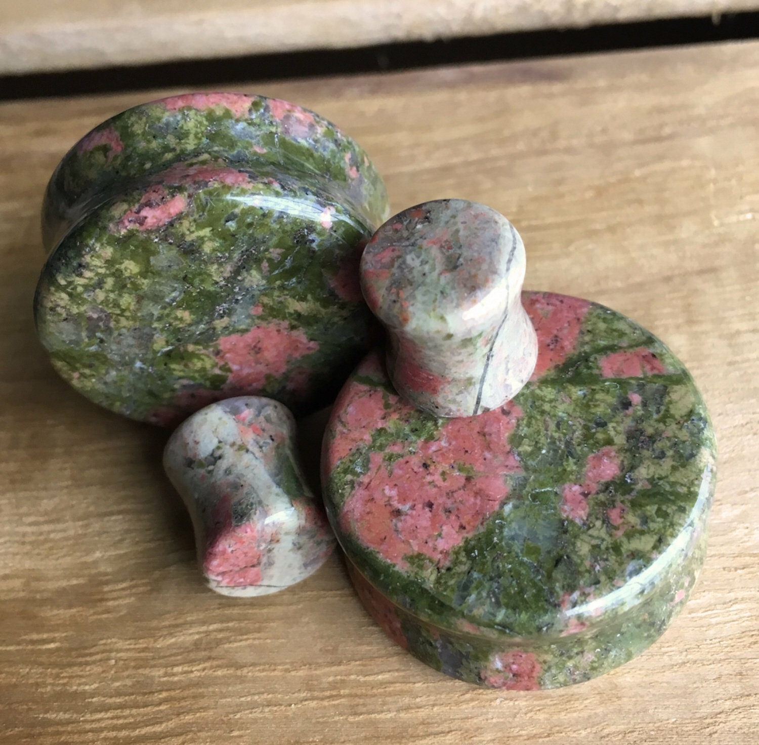 PAIR Unakite Organic Stone Plugs Gauges – 3mm (8g) up to 38mm (1.5″) available!
