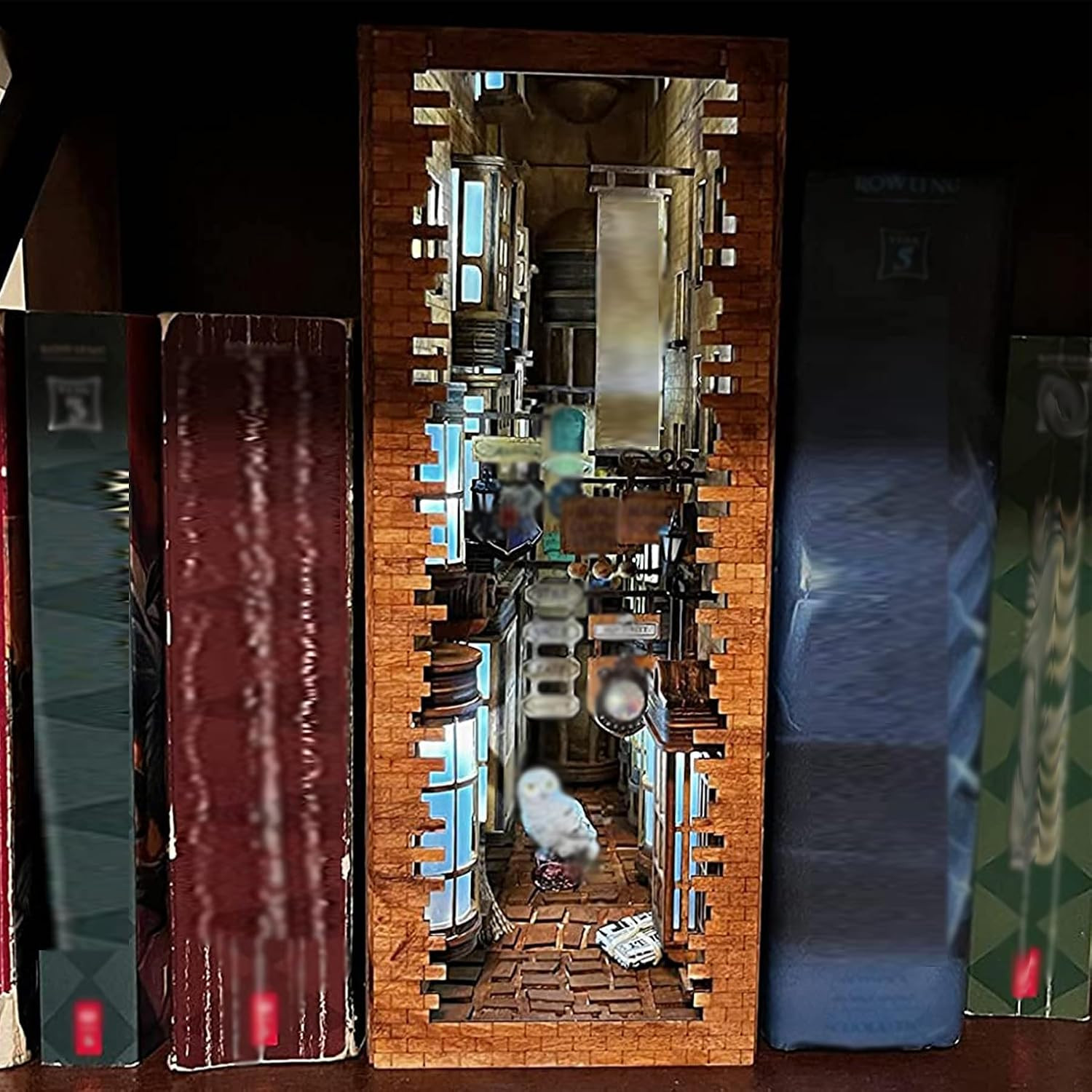 Wizard-Themed Book Nook Kit, Enchanted Street Wooden Bookshelf Insert, DIY Hand-