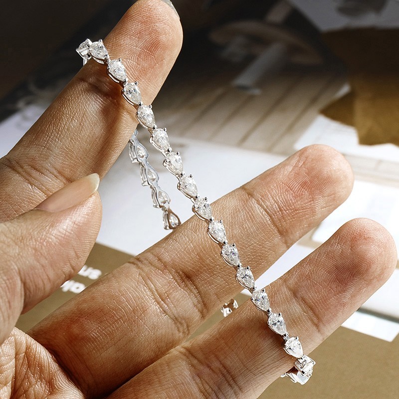Full Pear Cut Real Moissanite Women Tennis Bracelet 925 Sterling Silver Chain
