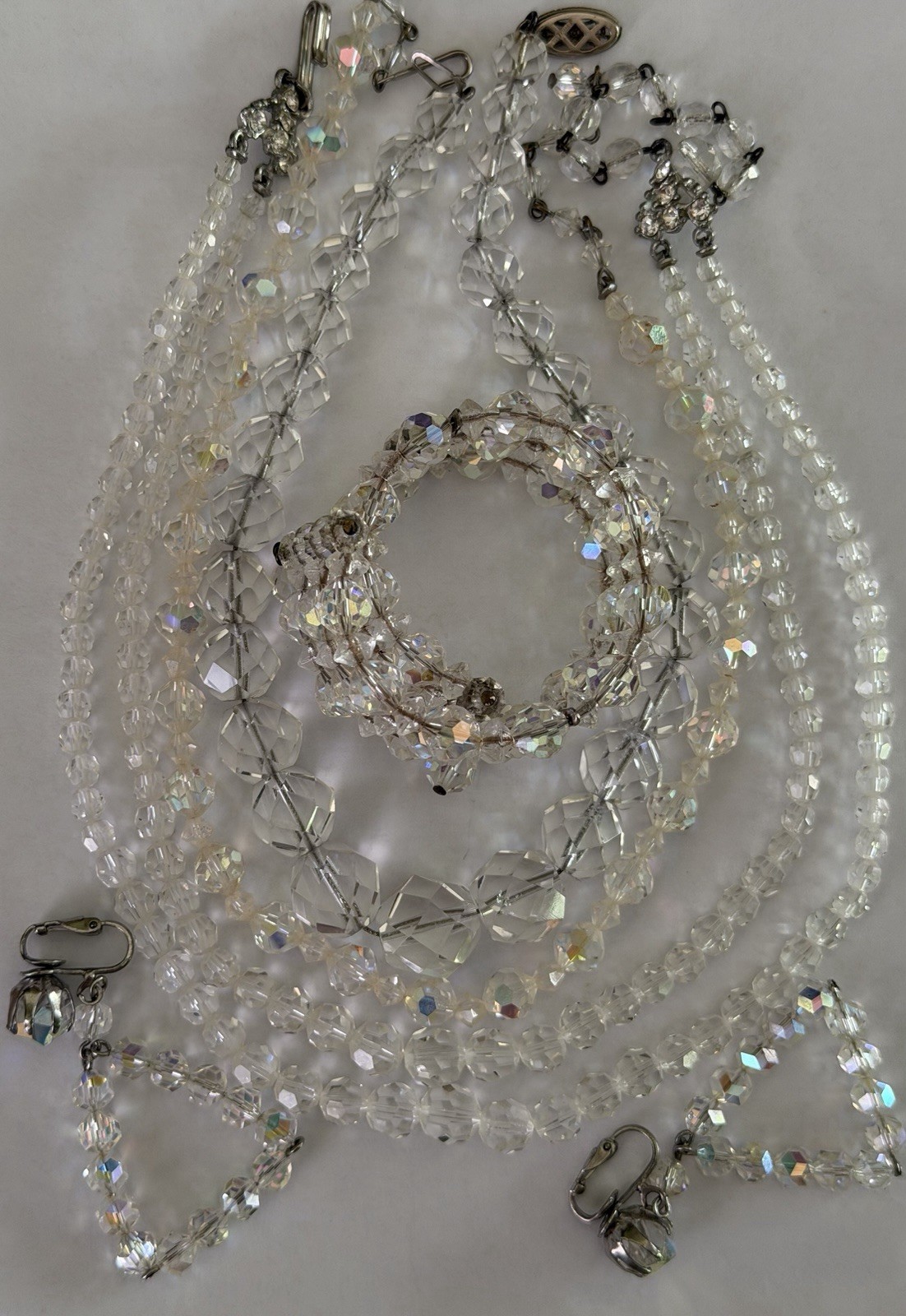 Vintage Glass Crystal Bead Jewelry Lot ~ Necklace Choker Bracelet Earring ~ AB
