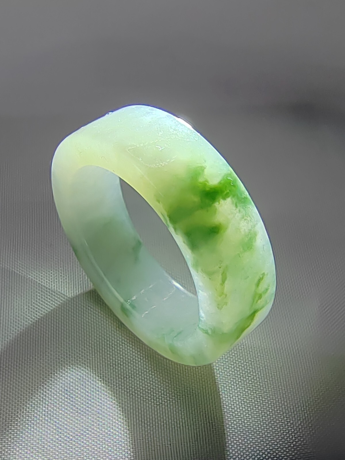 Ice Bluish Green Natural Jadeite Jade Band Ring # US SIZE 13.5 # 22.60mm