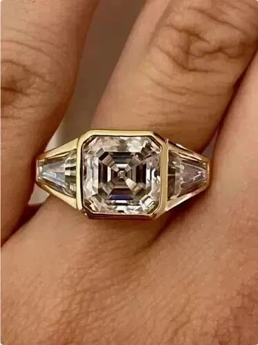 2.30Ct Asscher Cut Real Moissanite Women’ Wedding Ring Yellow Gold Plated Silver