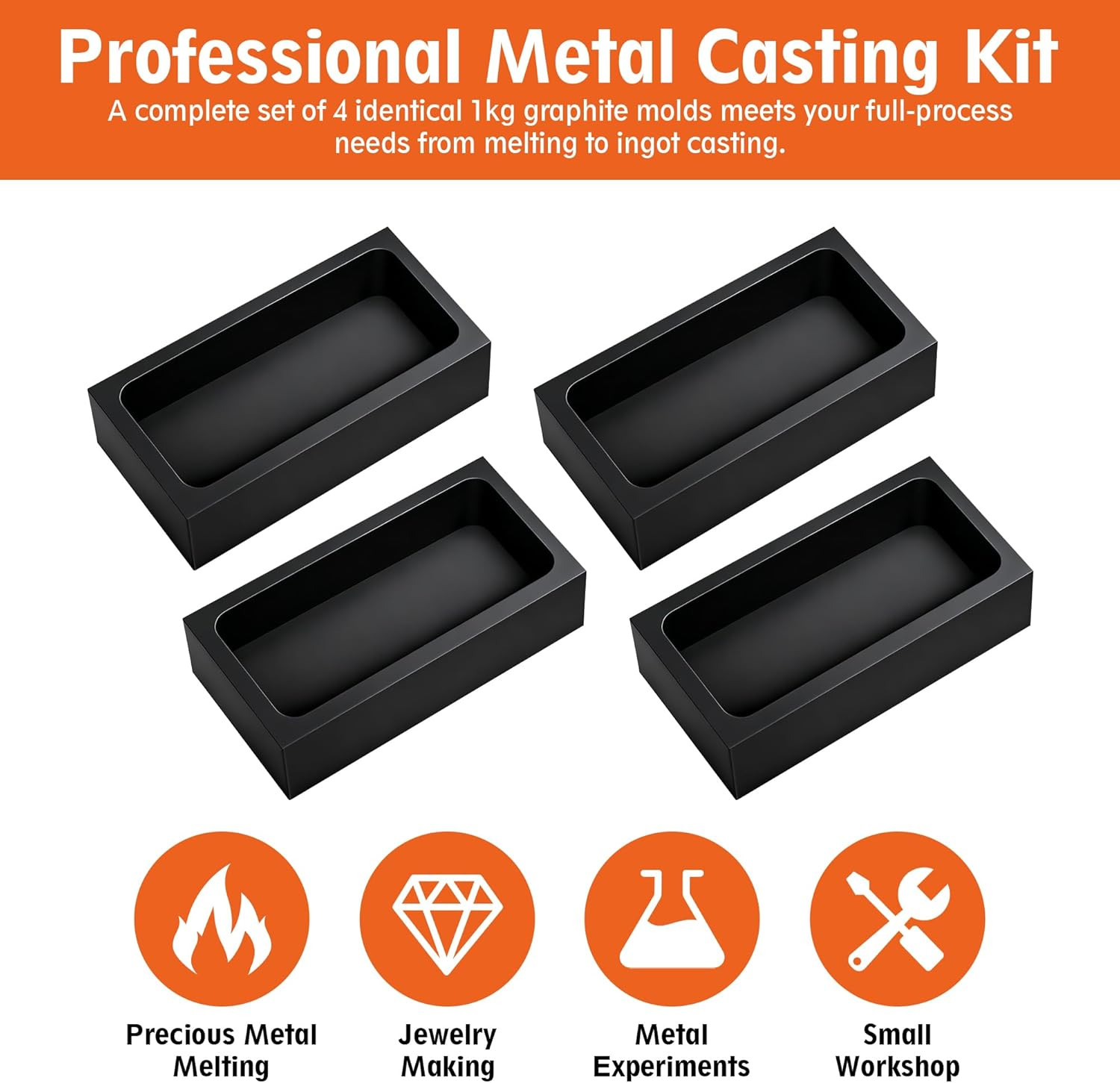 4 Pcs 1Kg High-Purity Graphite Ingot Molds for Casting Gold Silver Aluminum Copp