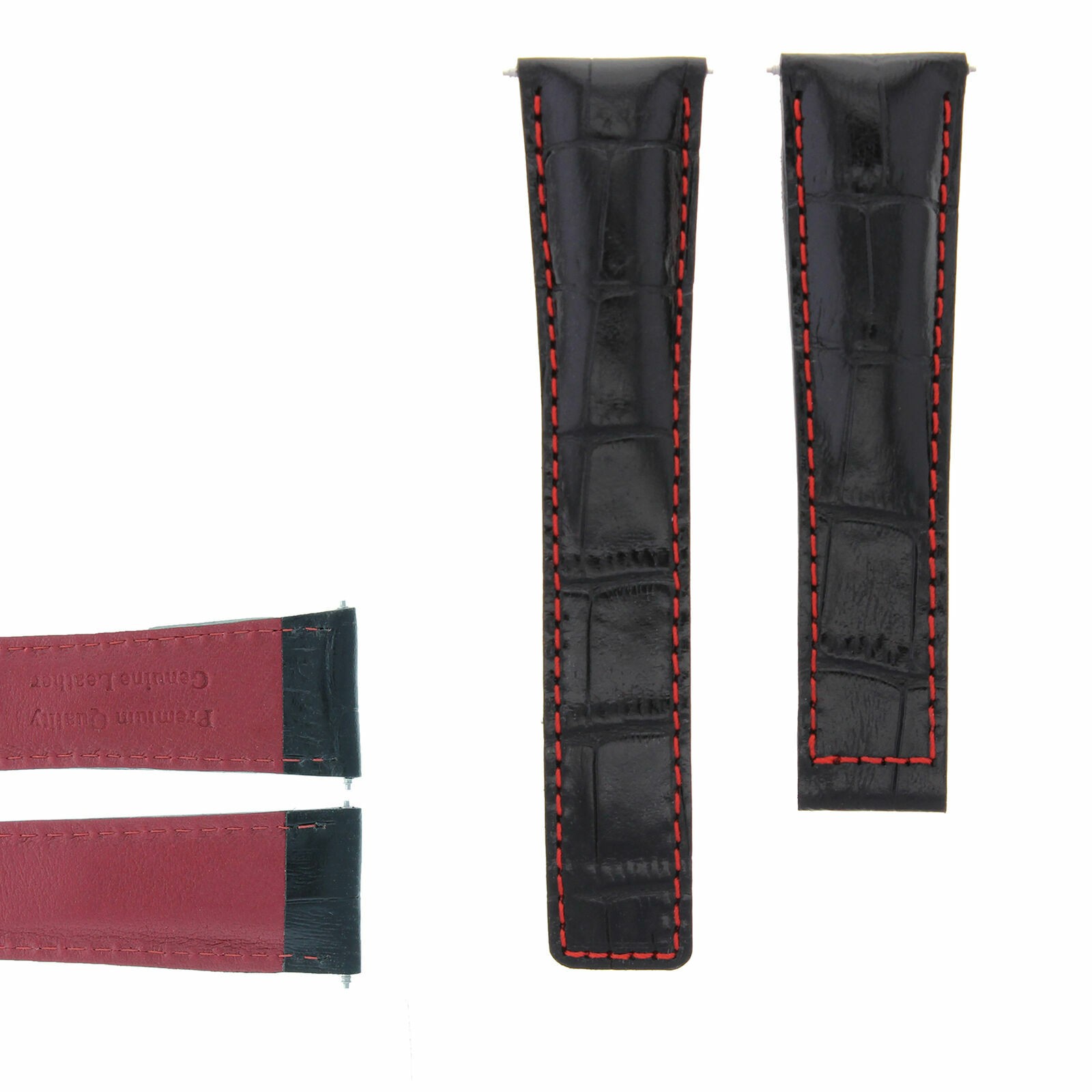 22MM LEATHER BAND STRAP FOR 43MM TAG HEUER CARRERA CALIBRE 1887 BLACK RED STITCH