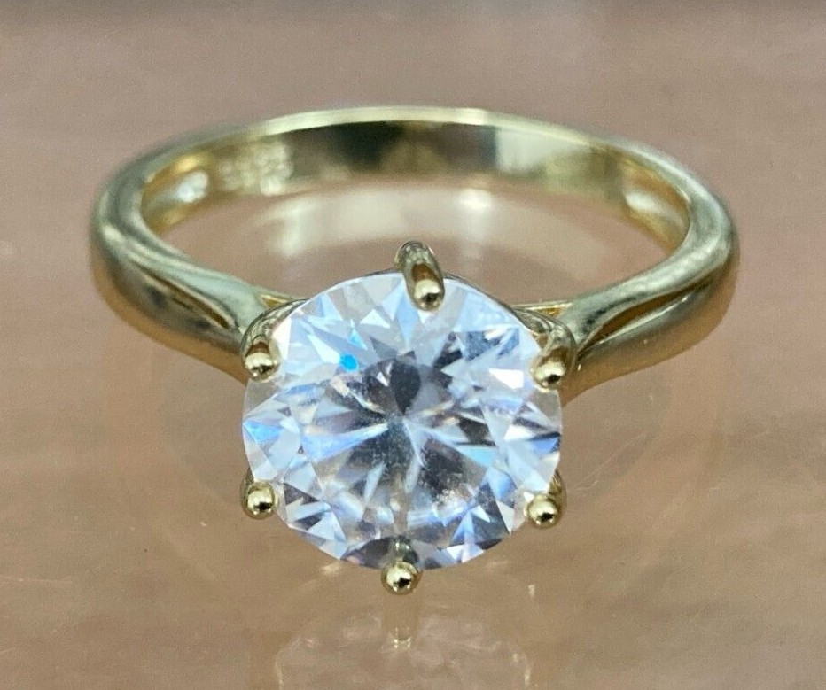 Moissanite Diamond Ring 9mm Round 3ct Stone 14k Gold Plated Sizes 6 to 10 US