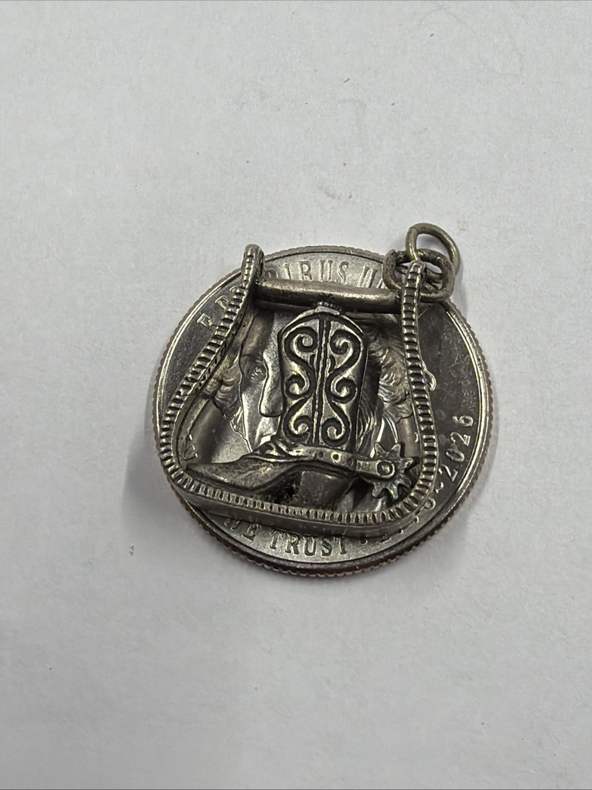 3D Cowboy Boot With Spur In Horse Stirrup Sterling 925 Pendant Charm 4.5G 0.8in