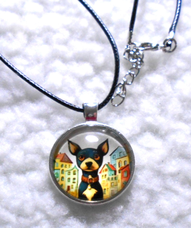 Dog 28mm pendant, 20-21.5″, 51-55cm Adjustable Black Cord. (3C3)