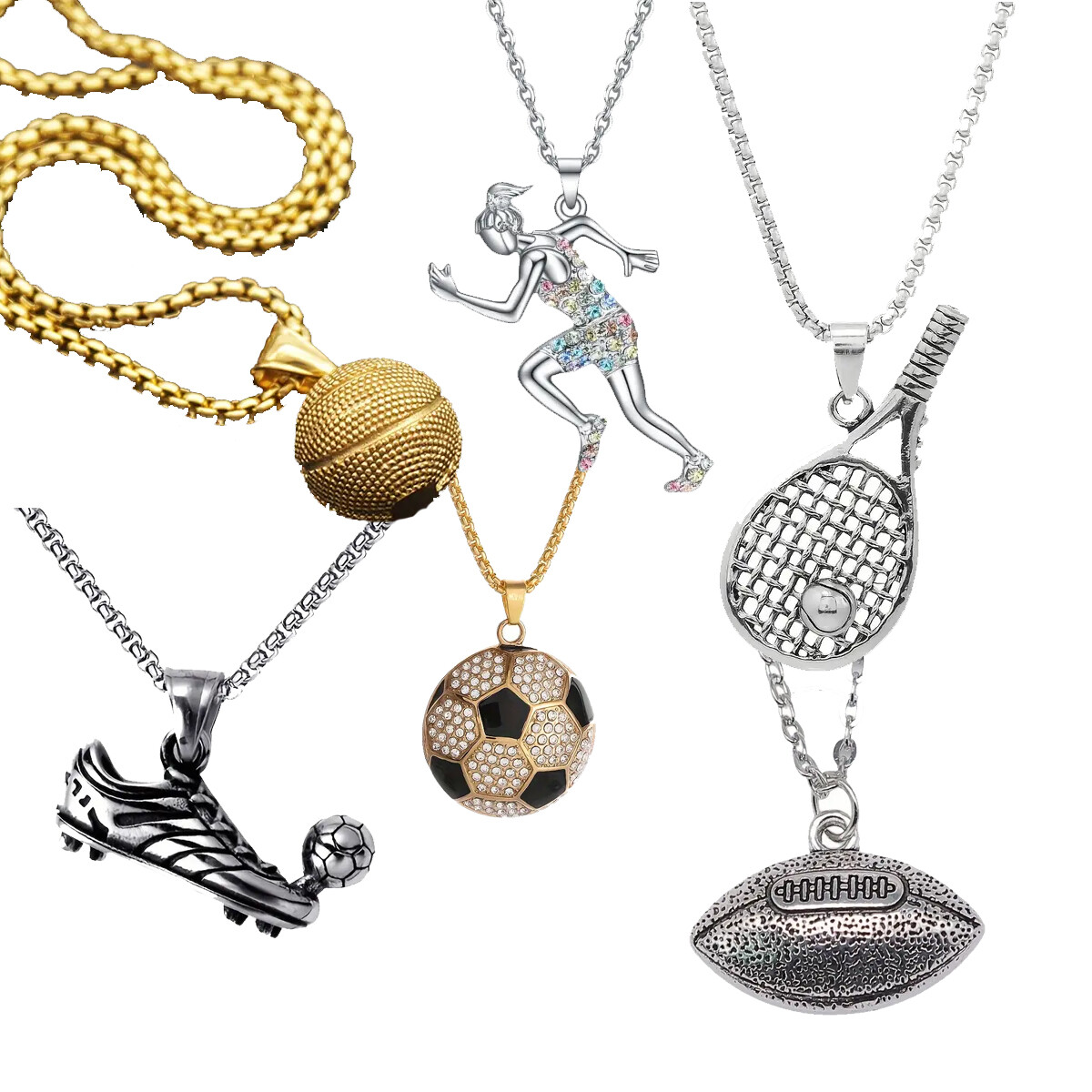 Sports Jewelry Athletic Pendant Necklace Basketball Soccer Tennis