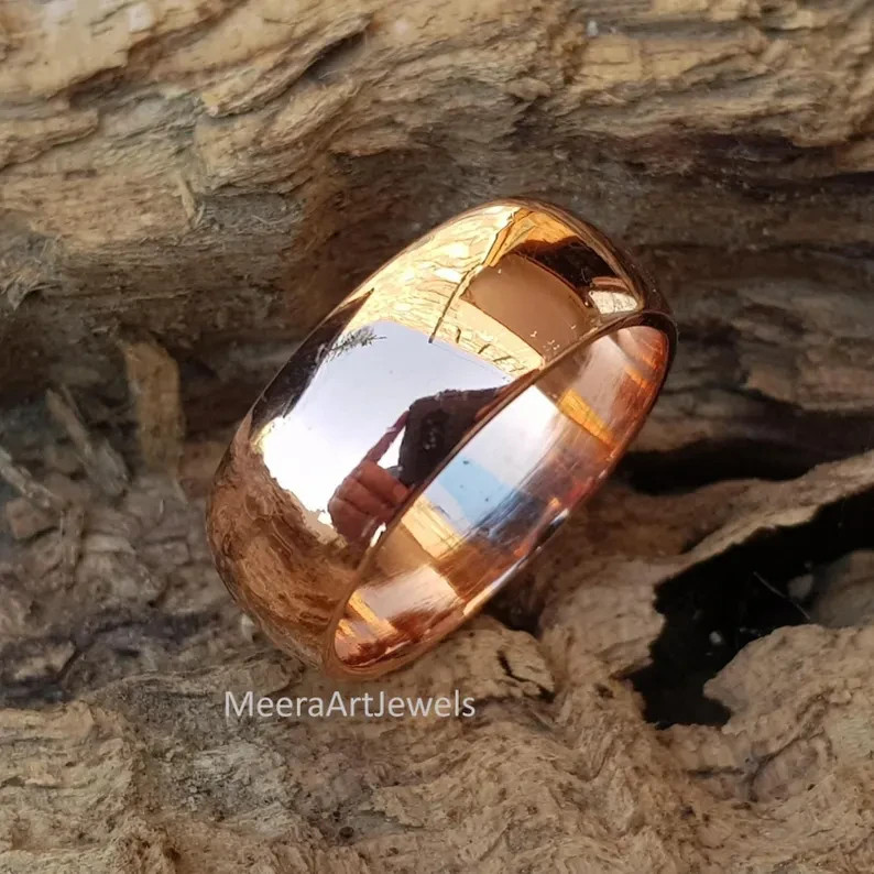Handmade Solid Copper Wide Band Ring | Thin Half Round Design Jewelry All Size