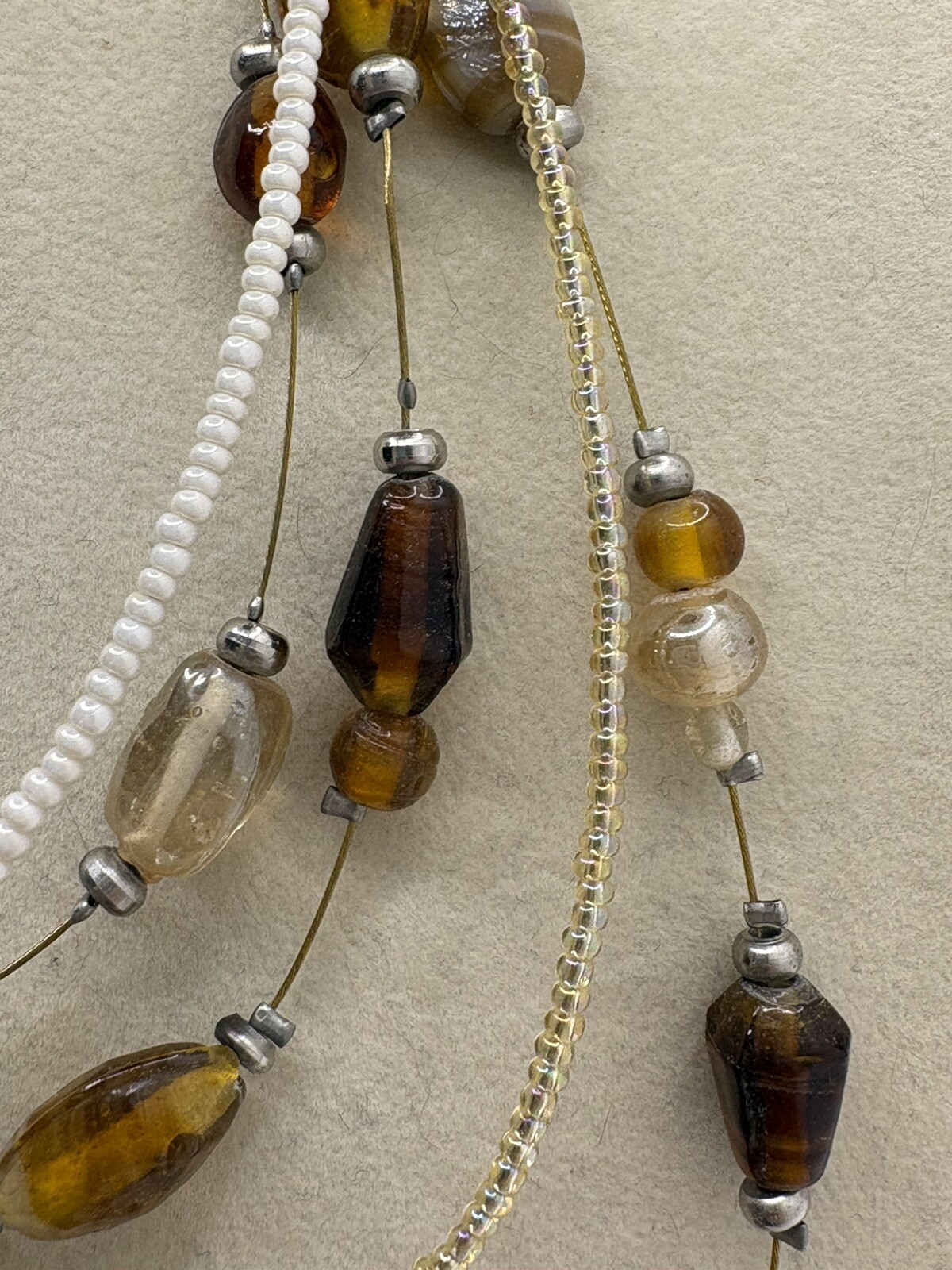 Shades Of Brown, Cream & Champagne Colored Beaded Layered Necklace