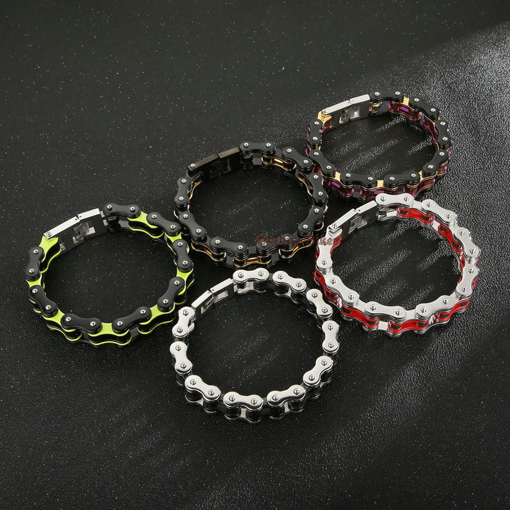 Men Heavy Stainless Steel Motorcycle Bike Chain Link Bracelet Biker Multi-Colors