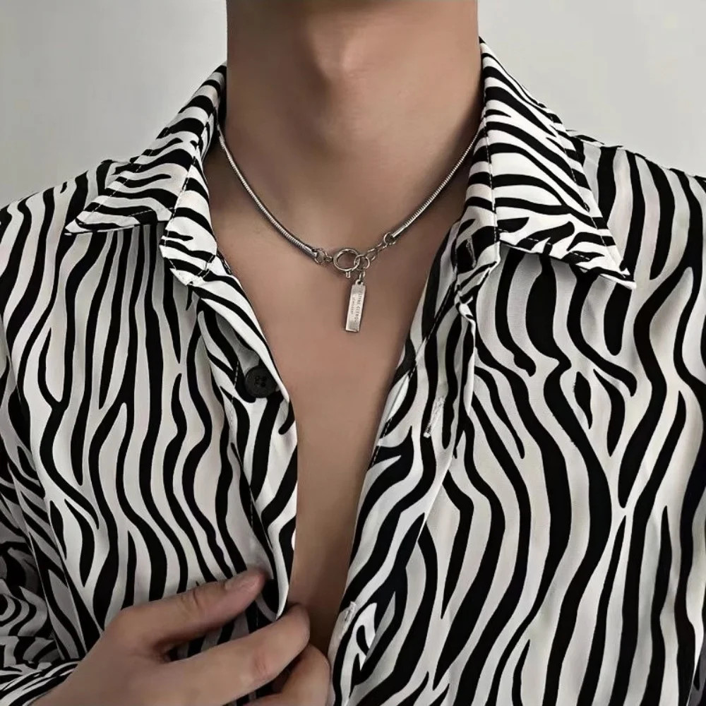 Hip Hop Men Stainless Steel Letters Pendant Necklace Retro Steel Color Snake Bon