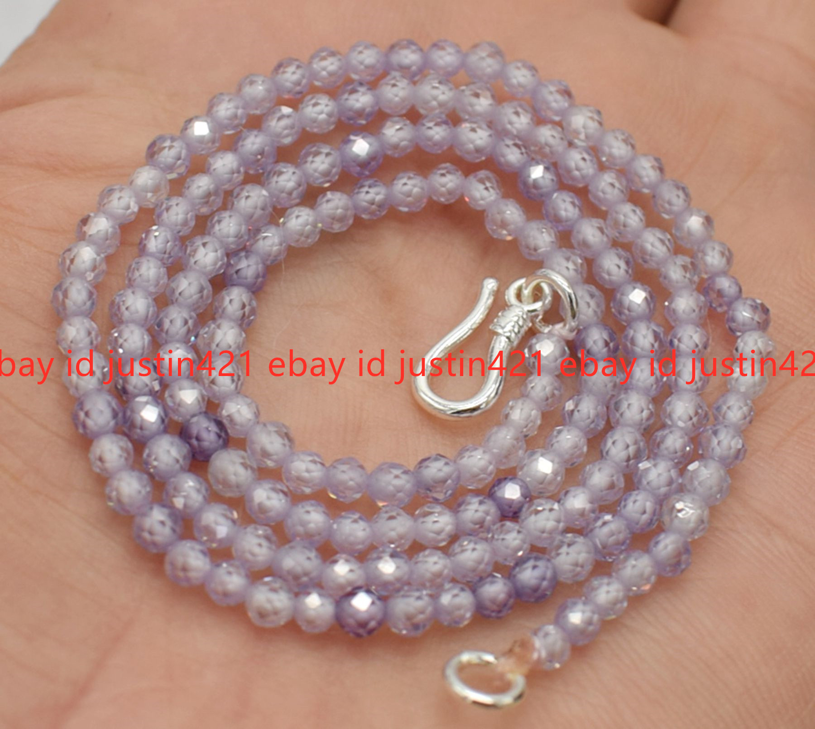 Genuine Natural 3mm Faceted Multicolor Zircon Round Gems Necklace Silver Clasp