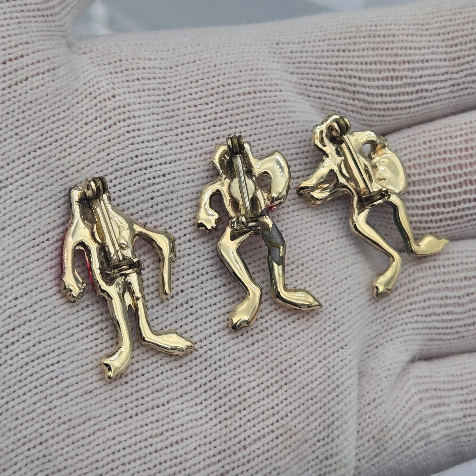 Frog Music Band Enamel Brooch Set of 3 Green Red Gold Novelty Pins Quirky