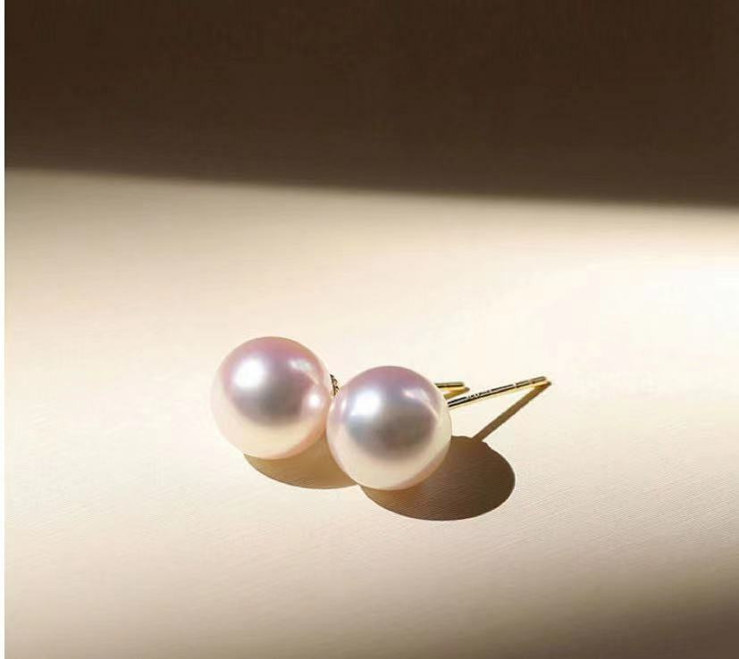 Sea Shell Akoya Pearl Earrings Stud 8mm Japanese White 925 Silver 14k gold Plate