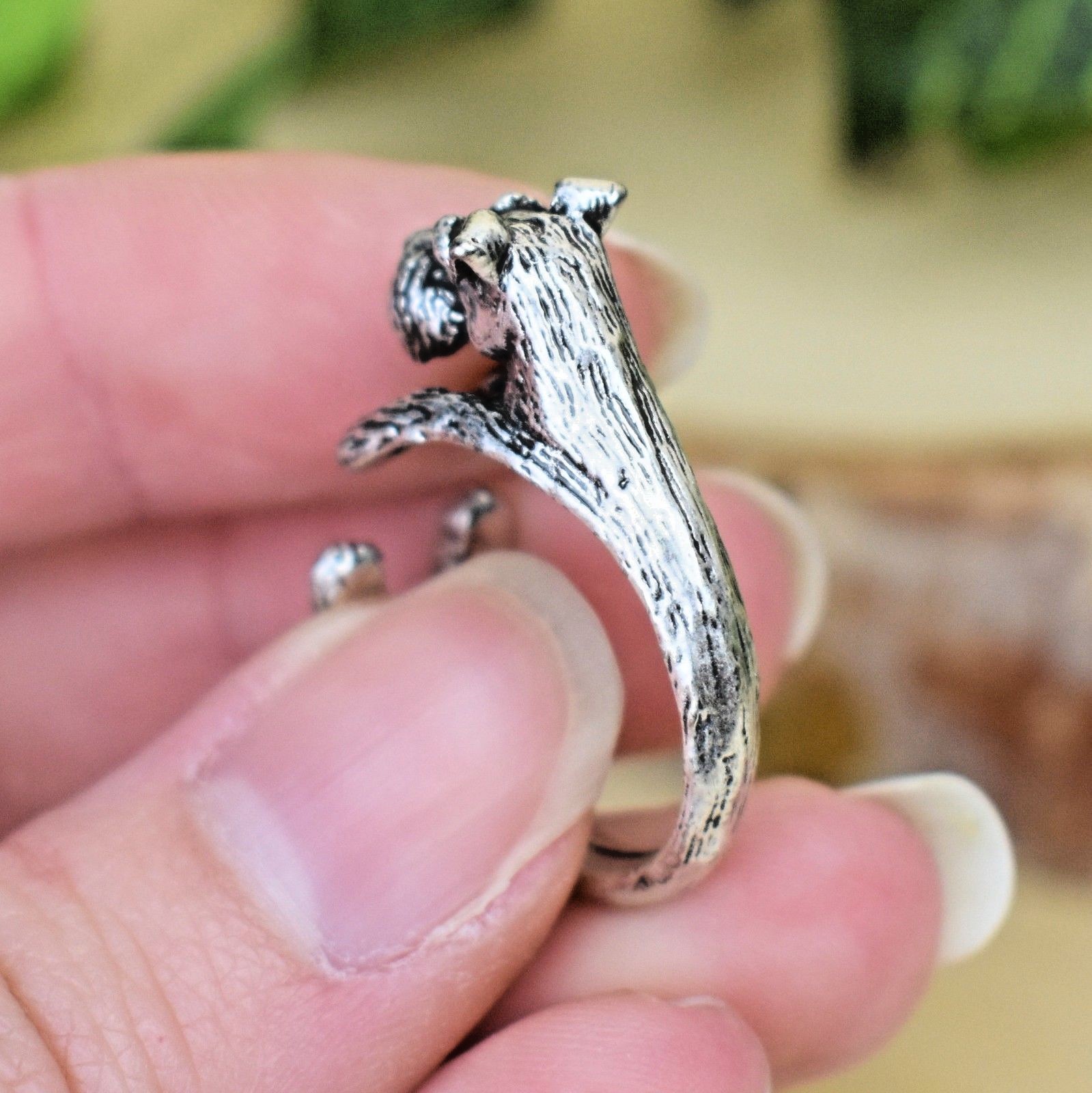 Schnauzer Dog Ring – Adjustable Wrap Animal Ring – Silver Puppy Love Gift