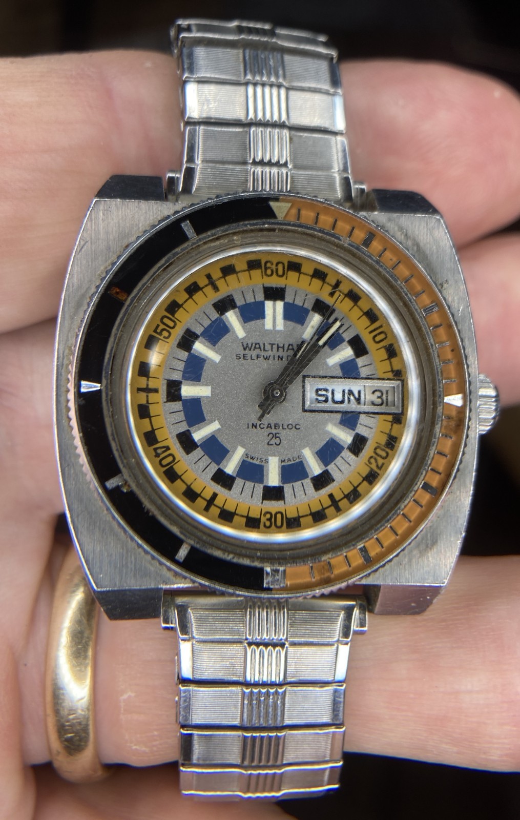 1970’s Waltham Incabloc 25 Jewel Day-Date Diver Watch Ref. B-383 $549-OBO
