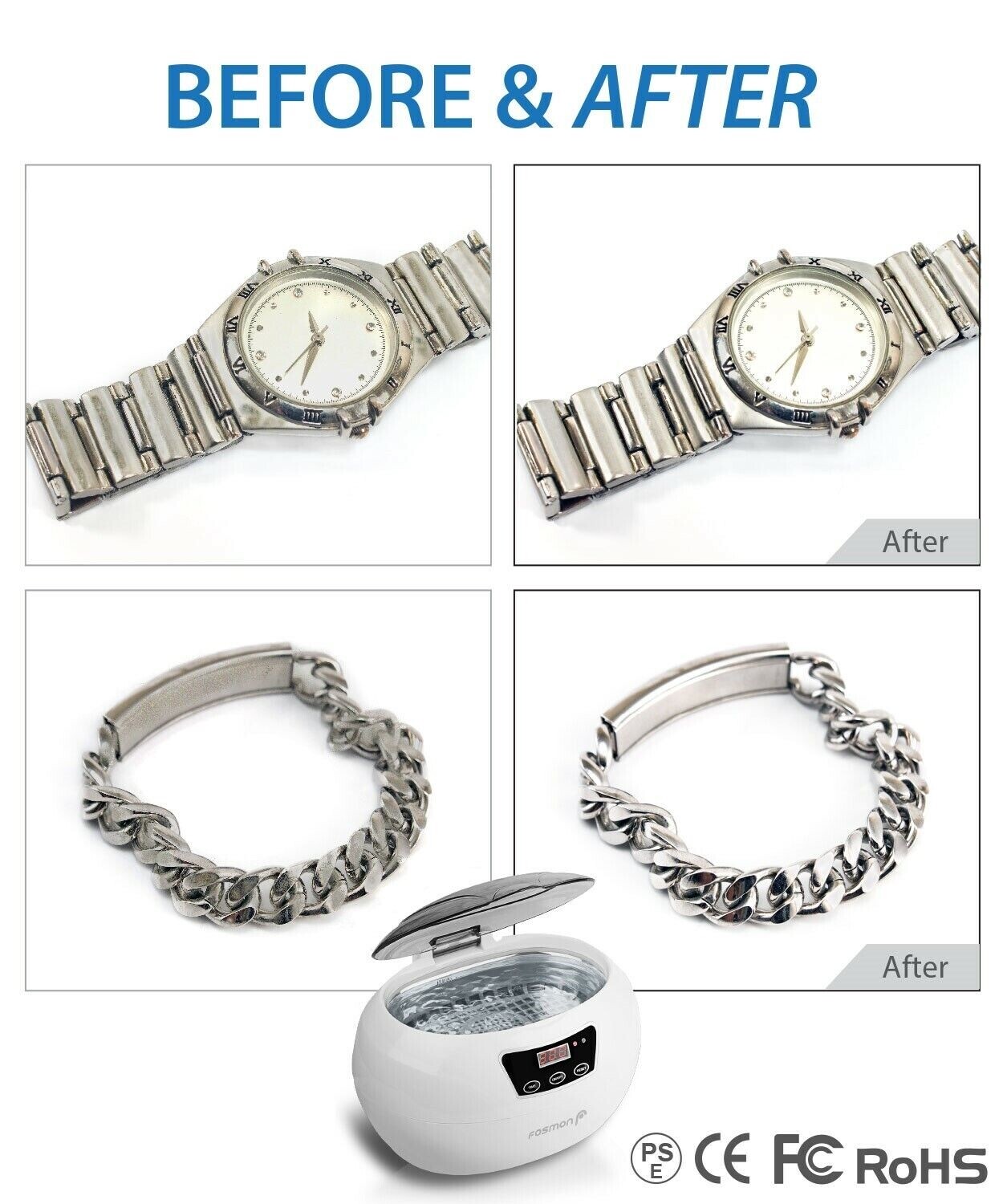 Stainless Steel Ultrasonic Cleaner Jewelry Watch Glasses Coin Cleaning Machine