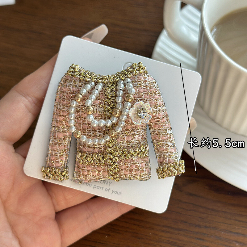 women pearl tassel pink clothes shape brooch, high quality accessory jewelry