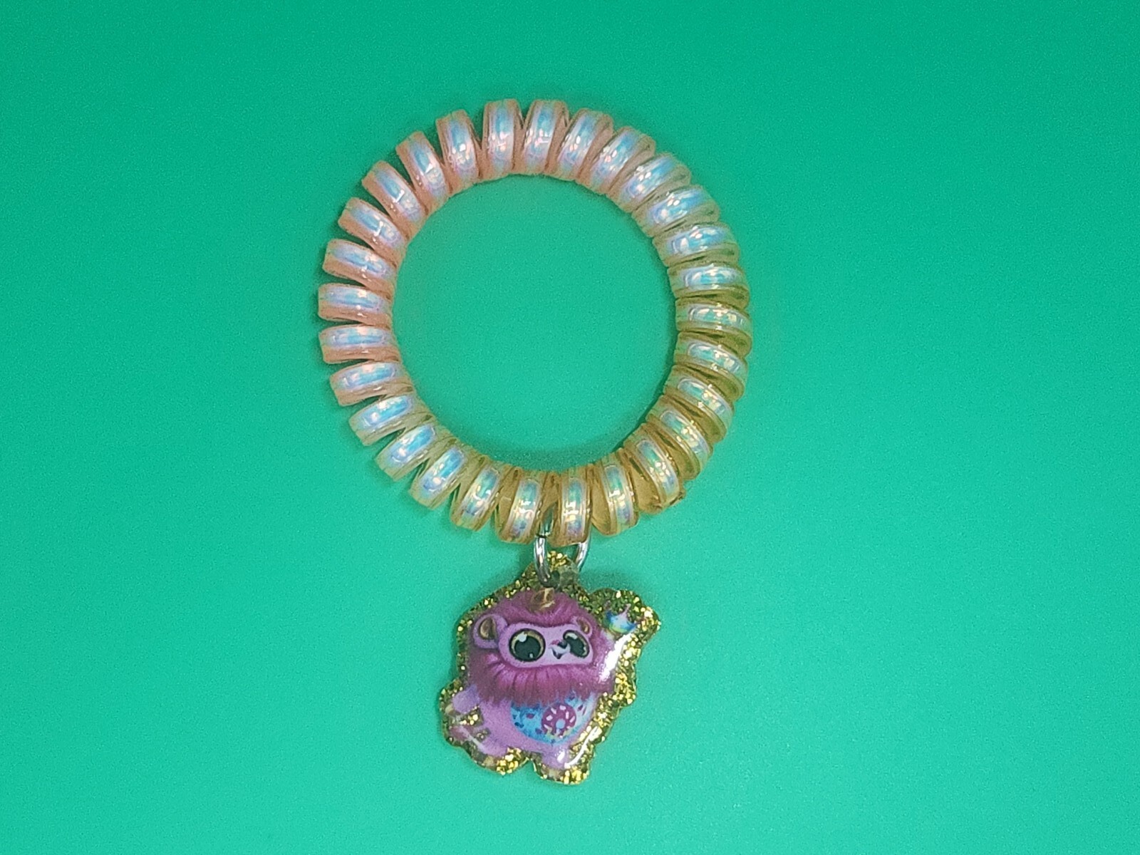 Rainbocorn Pink Lion Elastic Stretch Coil Cord Bracelet Charm Pendant Keychain