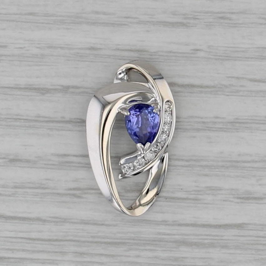 1.20ctw Pear Tanzanite Diamond Pendant 14k White Gold Floating Drop