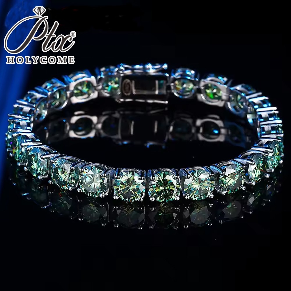 3mm-6.5mm Moissanite Tennis Bracelet S925 Silver Green Moissanite Bracelet Chain