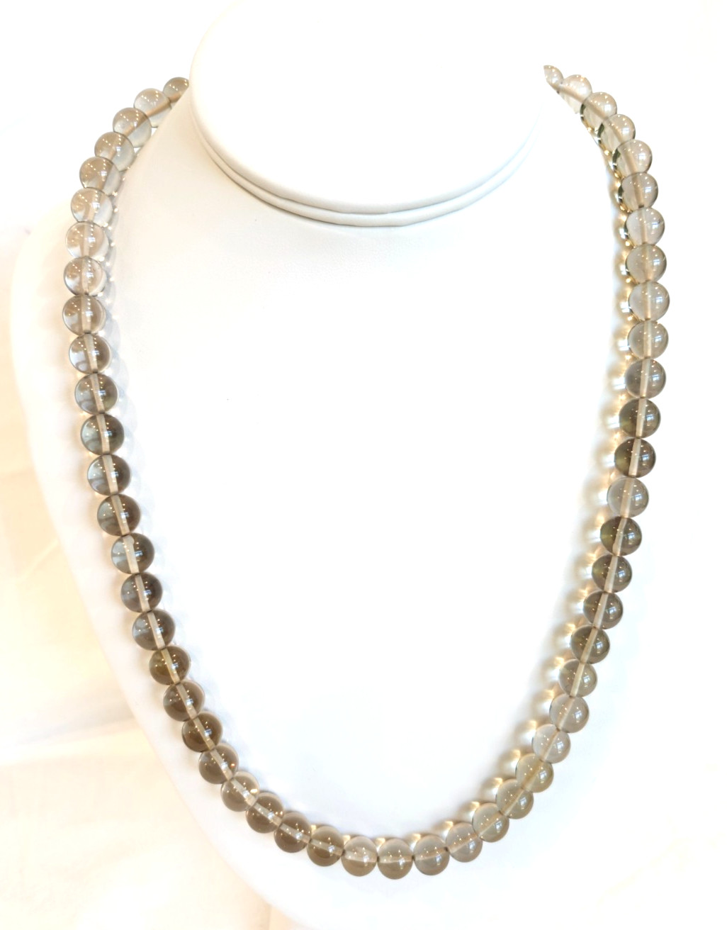 Translucent Light Tan Smoky Quartz 24″ 10mm Beaded Necklace 7045A